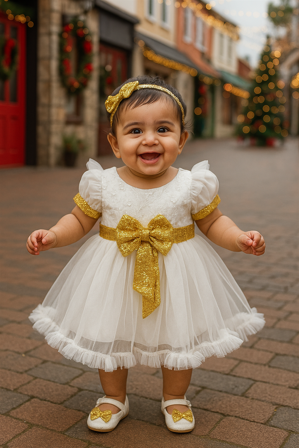 White Dress with Gold Sequence party wear girls dress with gathering ChazKids White Dress with Gold Sequence party wear girls dress with gathering ChazKids