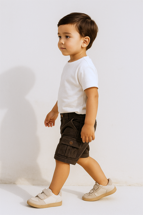 Boys Casual Half Pants in Dark Olive Brown Corduroy – ChazKids