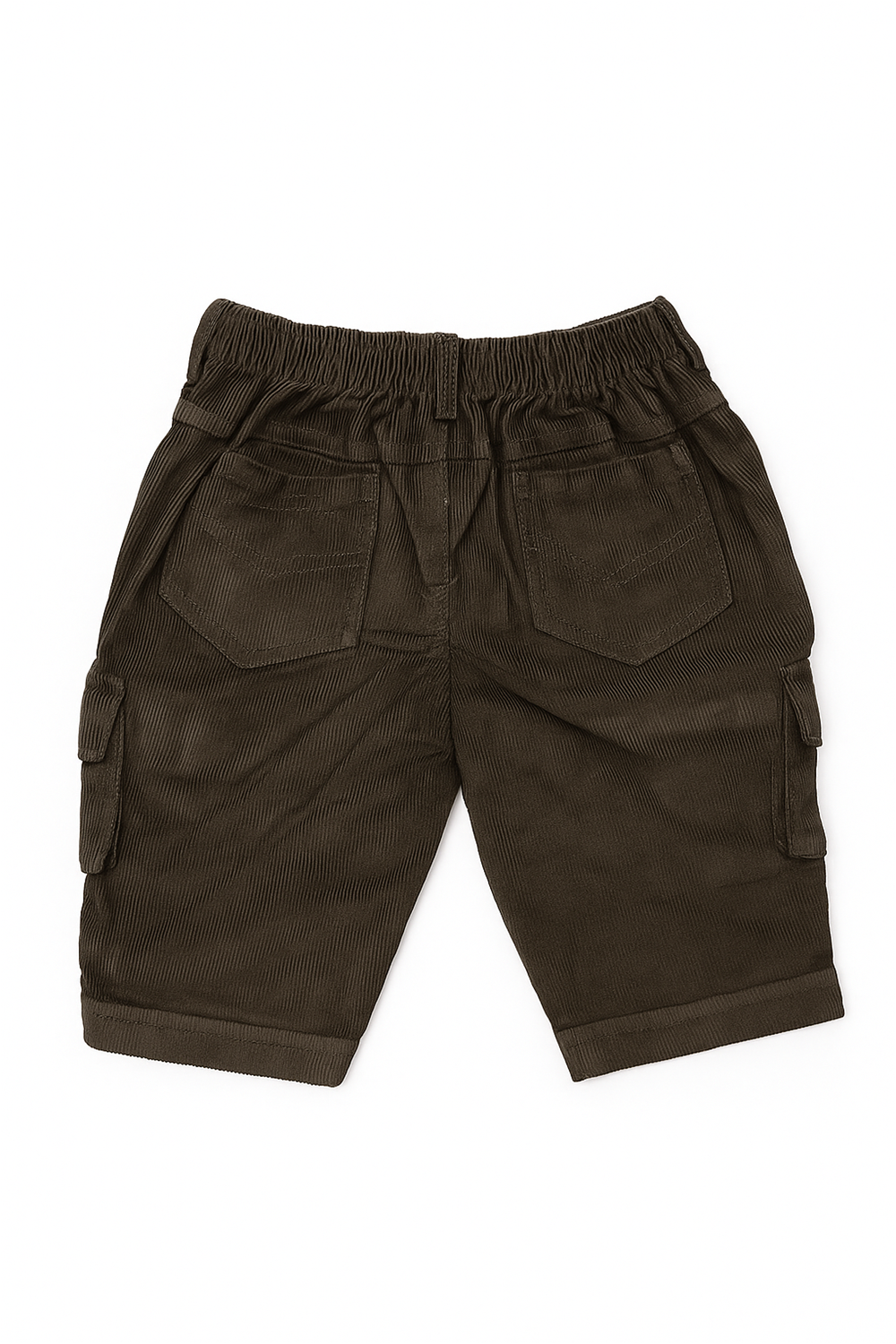 Dark Brown Corduroy with box side pockets and buttons., Ideal for casual wear.