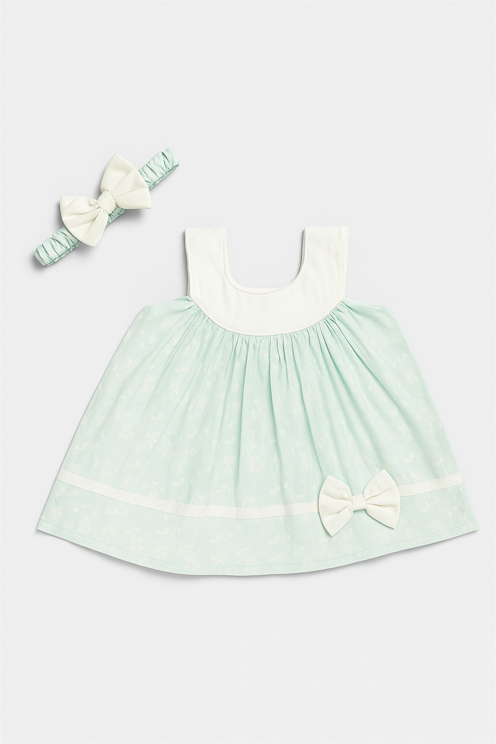 mint-green birthday frock with combined with matching hair band bow
