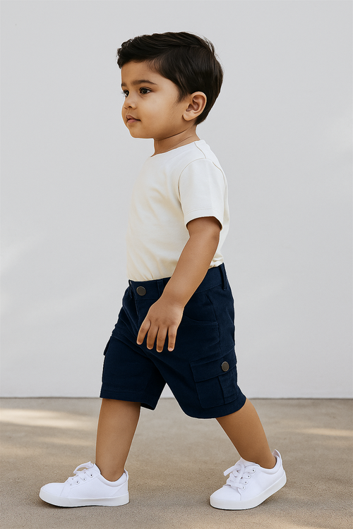 Boys Casual Half Pants in bright Navy Blue Corduroy for Stylish