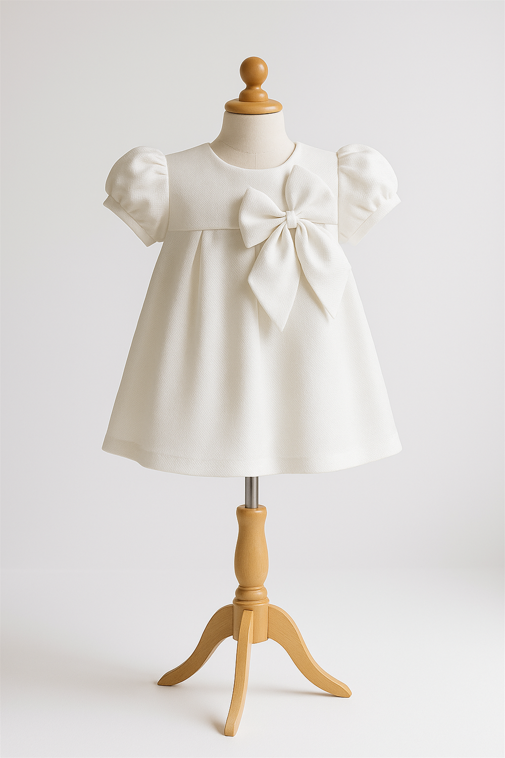 A baby in a full white zill mill in foam mannequin.