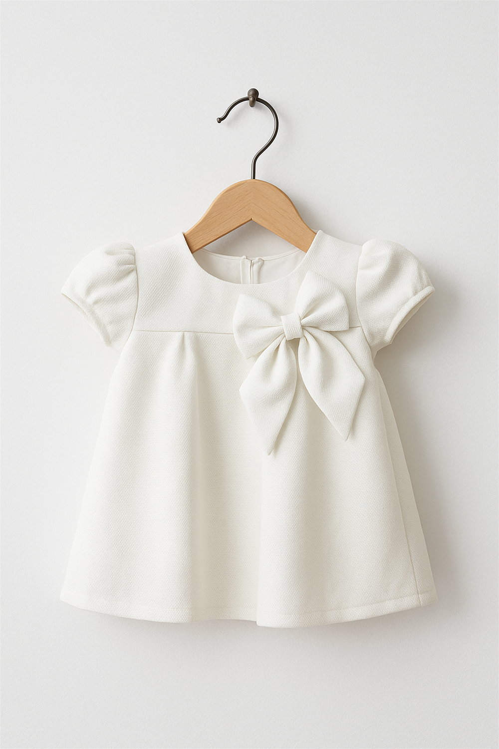 A baby in a full white zill mill in hanger.