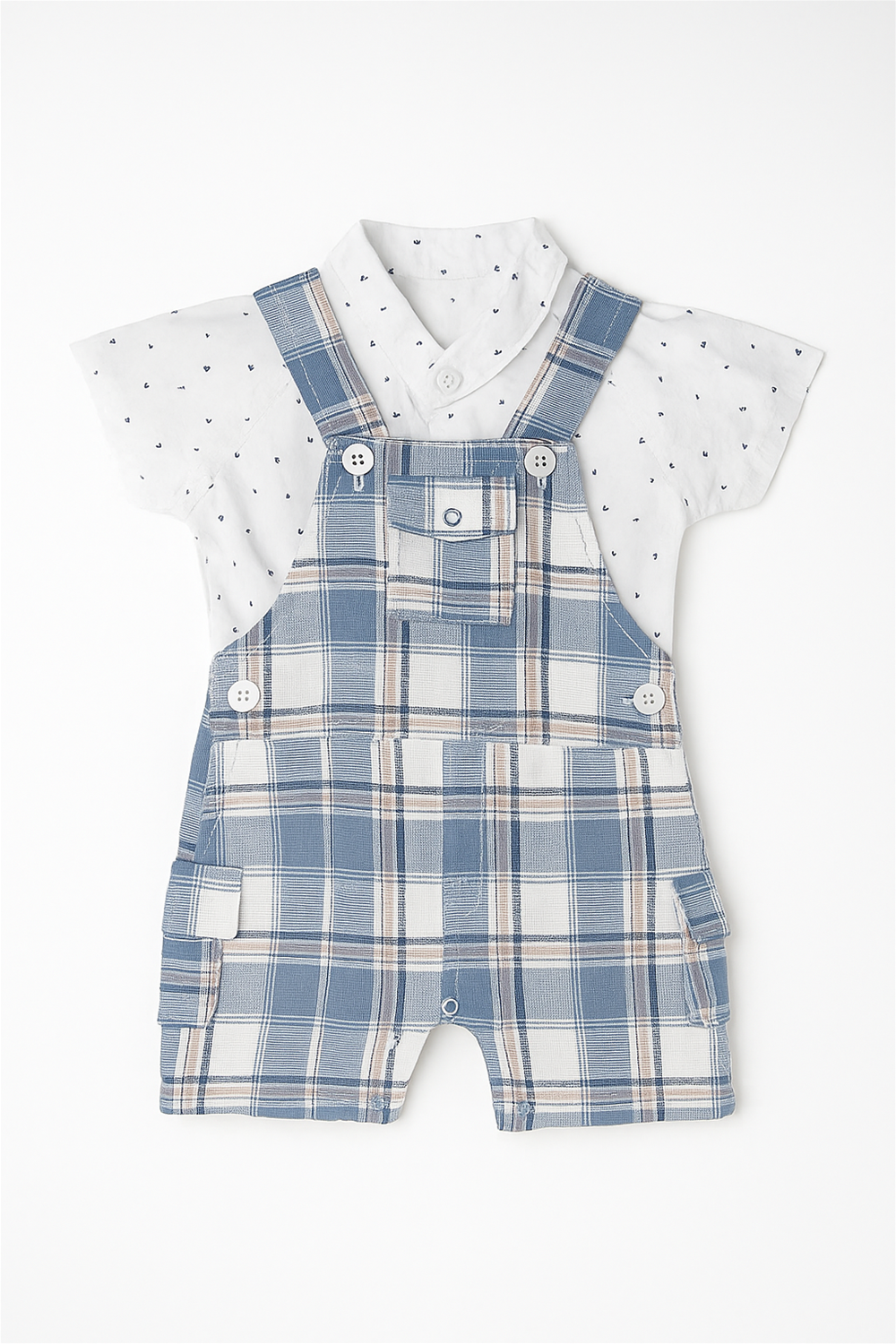 Baby boy's Blue cotton check dungaree showcasing a cute and casual outfit for young children.